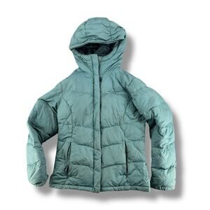 Vintage 80s 90s era Columbia Puffer Jacket Hooded Full Zip Warm Teal Blue Small